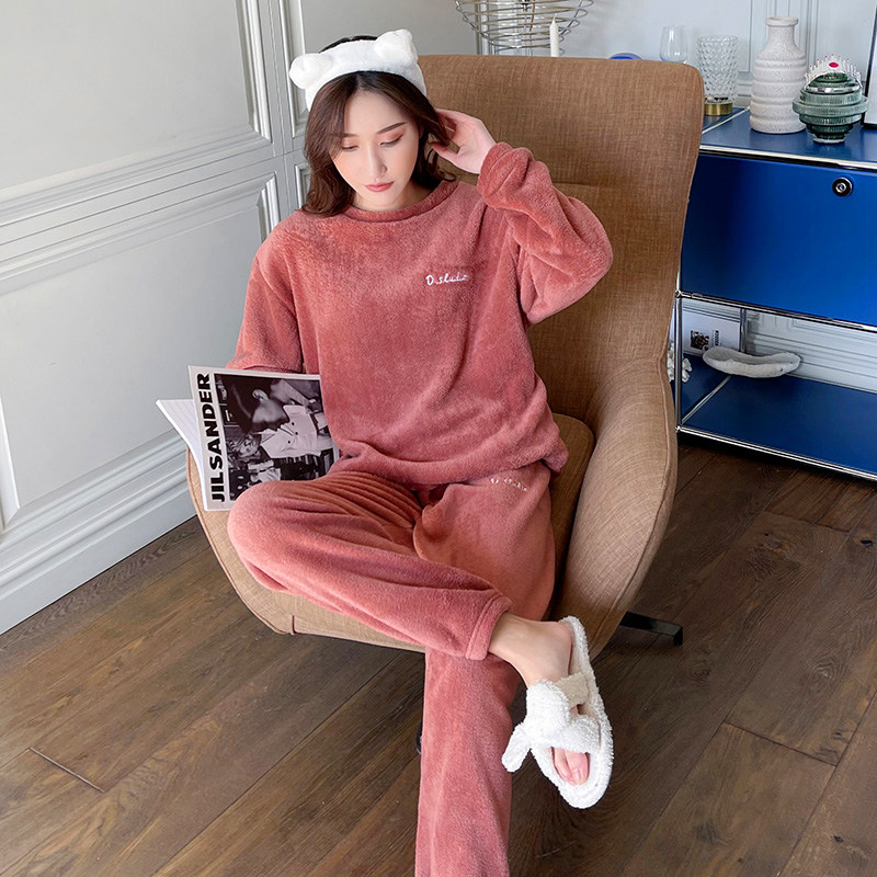 女士暖暖法兰绒加绒休闲睡衣 笑红颜睡衣/家居服套装