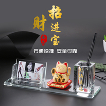 Personality Entrepreneurship Custom Crystal Pen Holder Name Sheet Box Three Sets Male Lady Business Upscale Office Swing Piece Office Containing Business Card Holder Pen Holder Multifunction Integrated Large Capacity Office Supplies