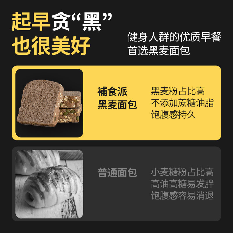 黑麦全麦早餐健身代餐粮粗切片面包 补食派西式糕点