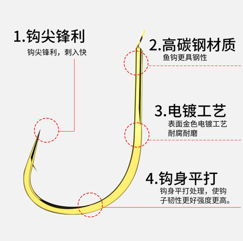 水灵度平打金海夕鱼钩散装正品有无倒刺细条鲫鱼专用钩钓鱼钩 - 图0