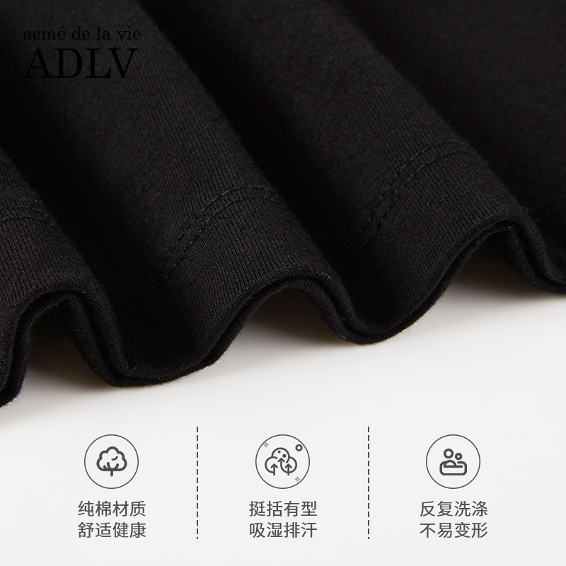 ADLV短袖黑白T恤纯棉韩国潮牌中长款宽松甜甜圈男孩男女同款-图2