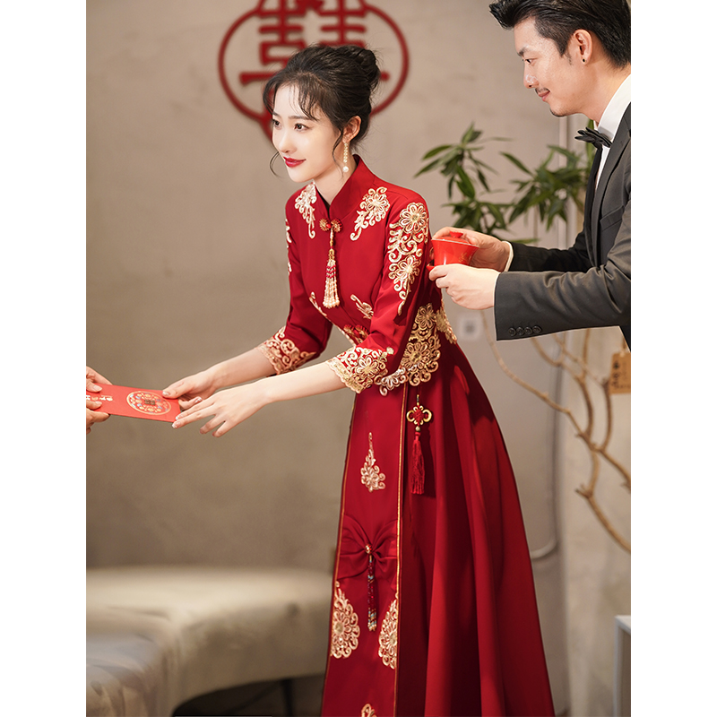 敬酒服新娘中式2023新款夏季结婚秀禾服红色礼服裙女旗袍大气夏天