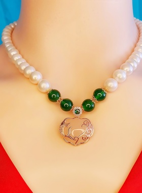 淡水珍珠项链玉兰吊坠套装百搭礼