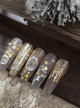 圣诞烫金麋鹿雪花花环美甲贴纸
