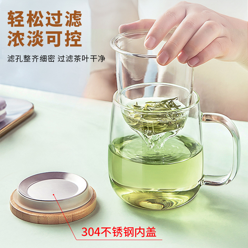 忆壶茶玻璃杯茶杯茶水分离带把手过滤泡茶杯个人办公室家用水杯子-图0