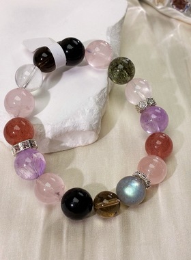 天然水晶手链女款单圈多宝水晶手串送女友闺蜜DIY多宝水晶串10-12