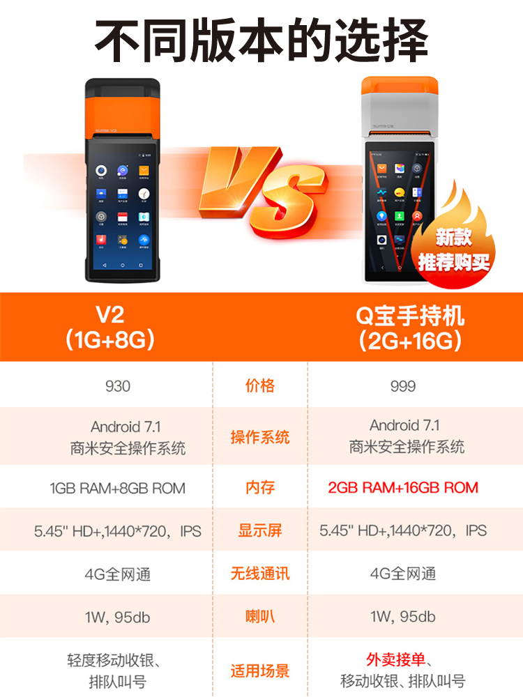 sunmi商米q宝移动收银机v2 v1s 商米微策收款机