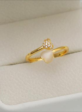 猫眼石爱心戒指ins简约甜美