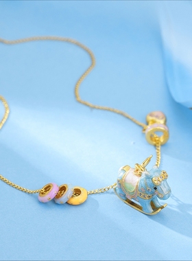 S925银小马童趣旋转木马项链