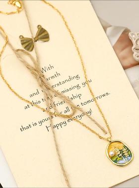 落日余晖油画珐琅滴油项链