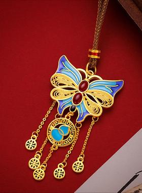 新中式沙金珐琅彩锦鲤跃龙门项链