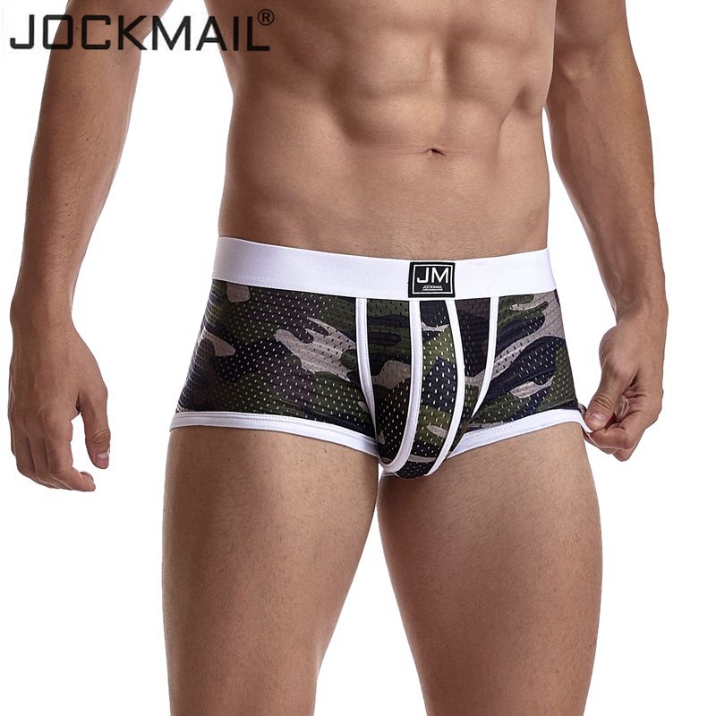 JOCKMAIL3条装四角男士性感网孔迷彩速干裤衩U凸囊袋透气低腰内裤