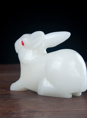 手工玉雕手工玉雕生肖兔子摆件
