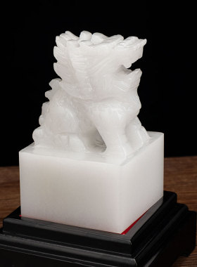 玉石麒麟官印中式客厅玄关摆件