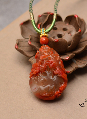 凯萨薇雅珍藏瓦西南红玛瑙吊坠福禄双收男女文玩雕件玉石项链礼物