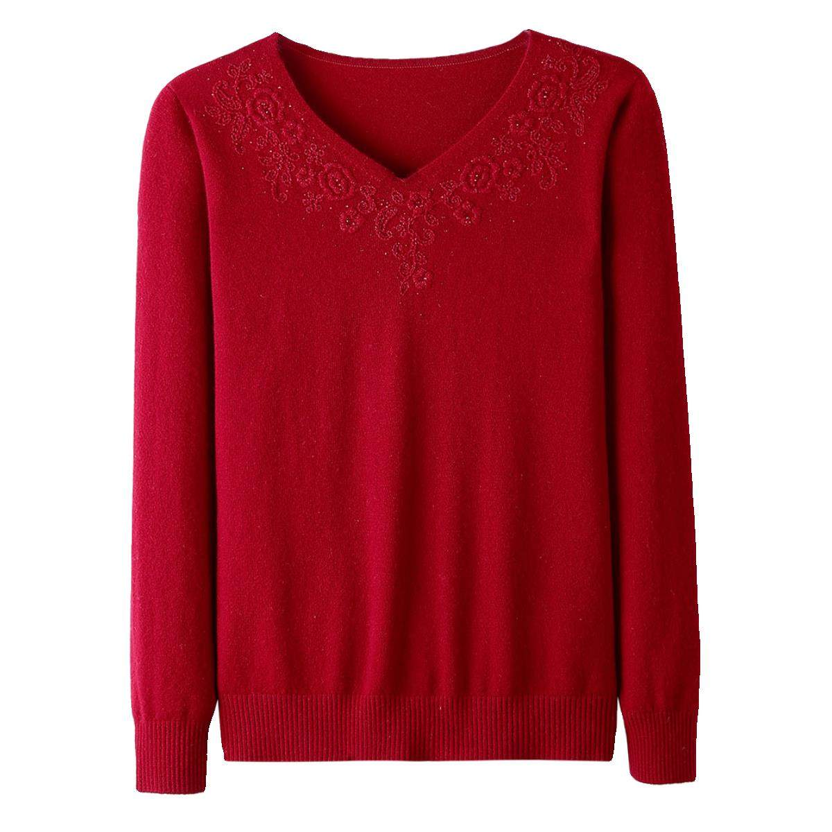 鄂尔多斯市女士100%纯羊绒衫中老年秋冬打底衫高贵妈妈V领羊毛衫,淘宝优惠券,粉丝福利购,淘宝优惠卷