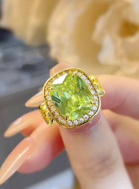 vintage苹果绿女戒高碳钻简约