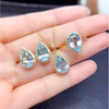 Aquamarine water drop necklace set, fashionable and versatile, yellow diamond, light blue earrings, colorful treasure living ring