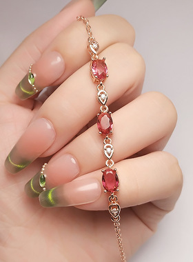 中国风鸽血红刚玉四件套女士饰品套装镀18K金玫红戒指项链