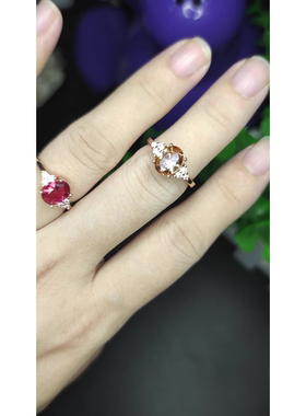 玫瑰金仿天然红石榴石戒指女简约鸽血红宝镶嵌锆石钻戒
