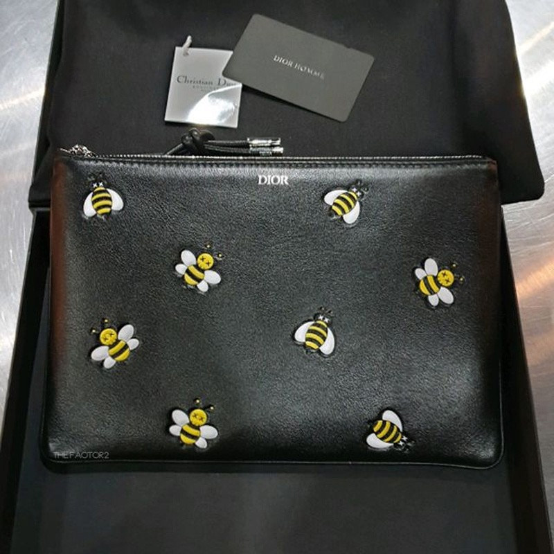 dior /迪奥新款黑色牛皮黄色手拿包 美欧汇奢海外男士包袋