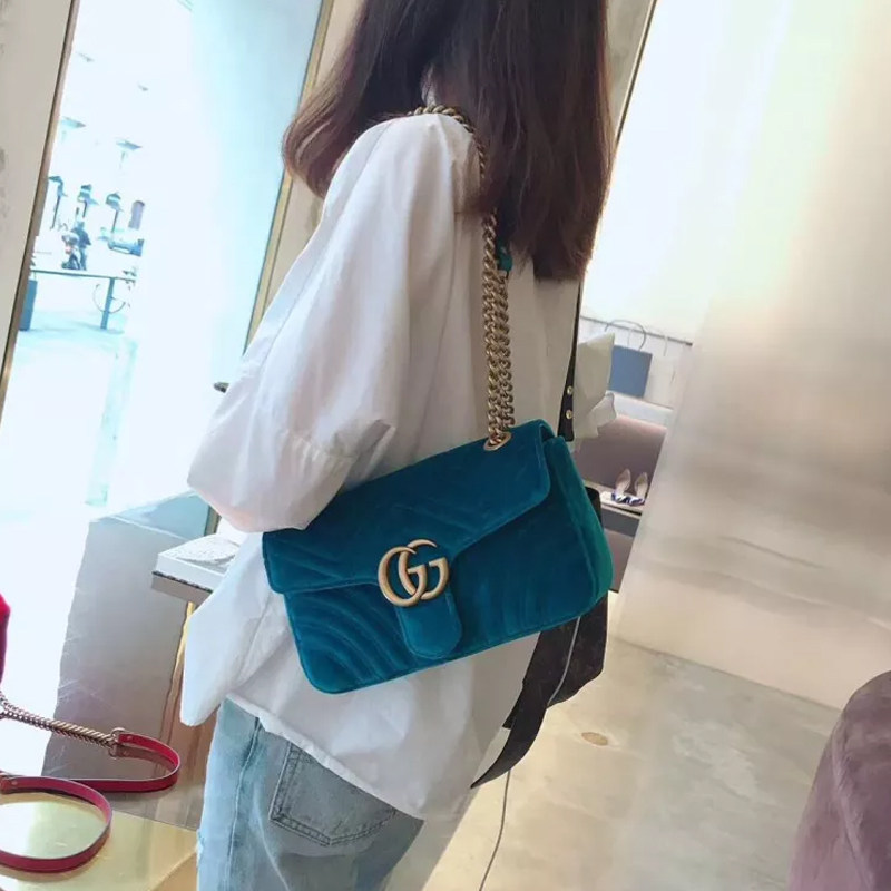 gucci marmont系列深蓝绿色单肩包 美欧汇奢海外女士包袋