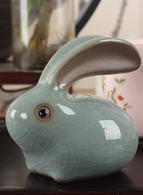 陶瓷哥窑开片可爱小兔子