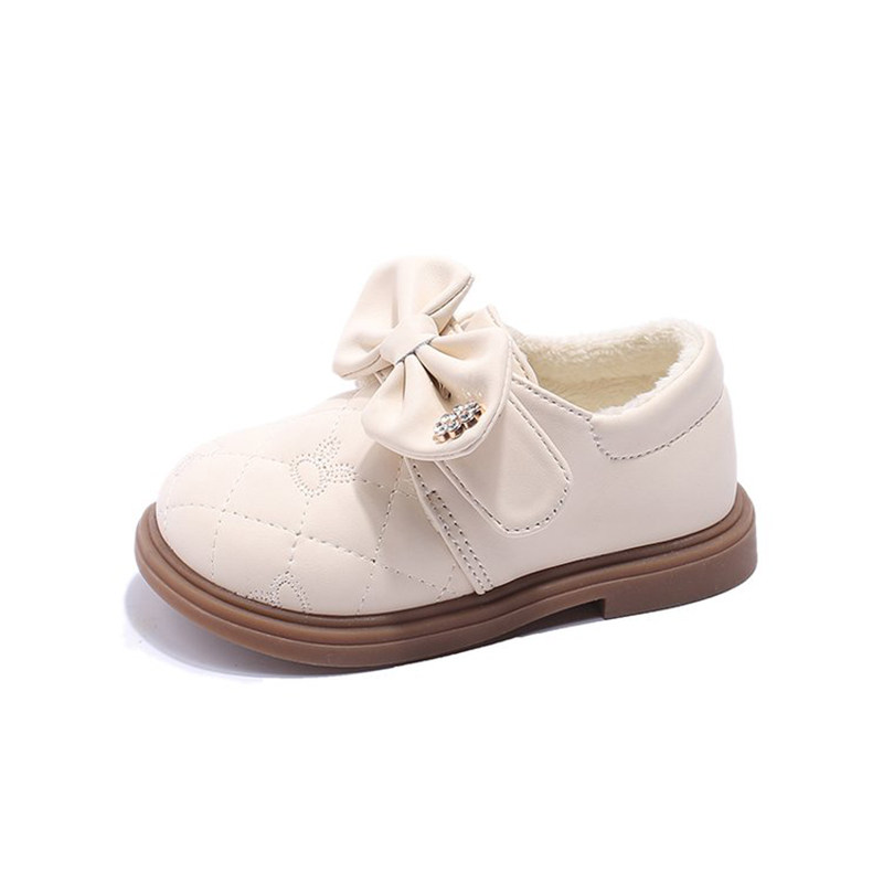 女童蝴蝶结小皮鞋秋冬加绒保暖软底单鞋2025新款浅口百搭公主鞋子,淘宝优惠券,粉丝福利购,淘宝优惠卷