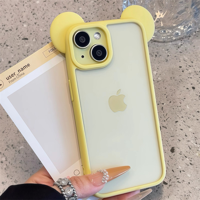 ins风高颜值立体米奇耳朵透明背板适用iPhone16/15pomax情侣手机壳新款苹果14pro闺蜜13简约创意12防摔保护套,淘宝优惠券,粉丝福利购,淘宝优惠卷