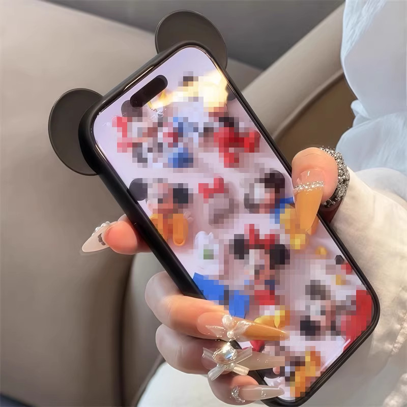 ins风高颜值立体米奇耳朵透明背板适用iPhone16/15pomax情侣手机壳新款苹果14pro闺蜜13简约创意12防摔保护套,淘宝优惠券,粉丝福利购,淘宝优惠卷
