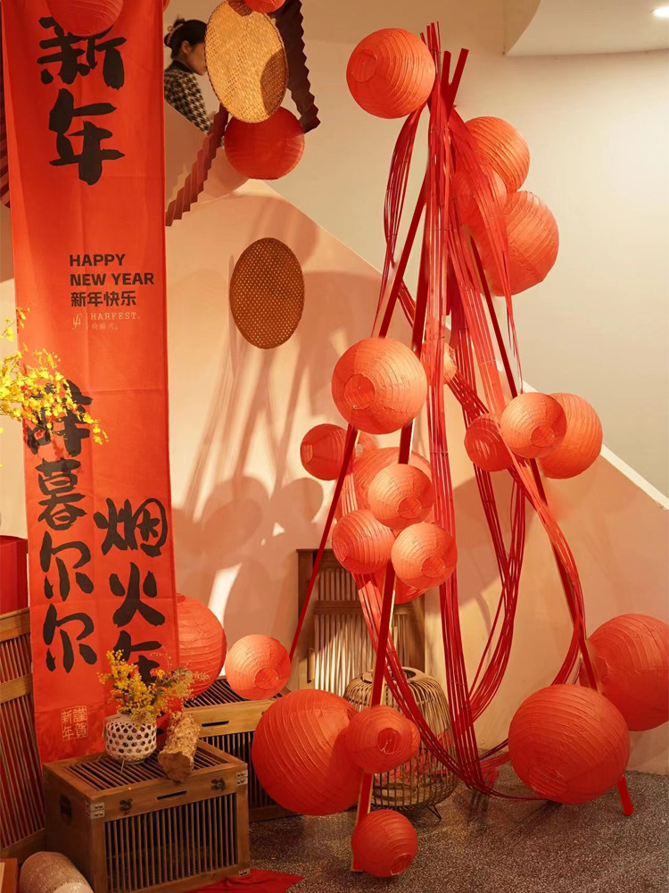 网红打卡拍照中式古风红色纸灯笼树堆头春节商场店铺装饰场景布置,淘宝优惠券,粉丝福利购,淘宝优惠卷