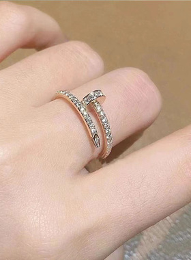 小众设计满钻开口轻奢食指环