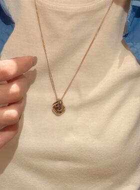 粉钻方形三环项链女纯银轻