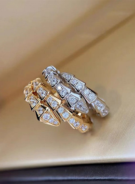 蛇戒指女纯银镀18k玫瑰金骨三圈情侣大头蛇戒简约指环轻奢高级感