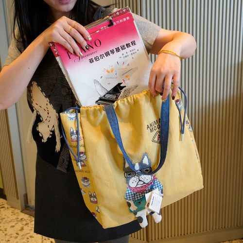 出口日本帆布包女手提袋大容量抽绳束口单肩包通勤学生布袋包 - 图1
