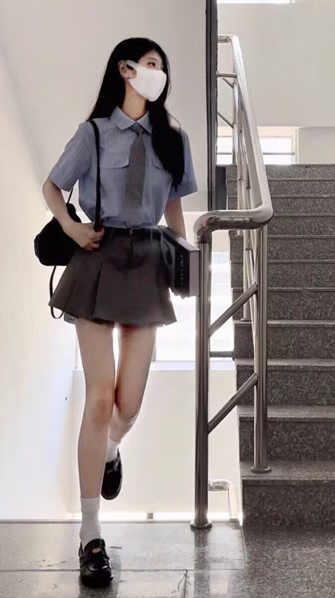 夏季盐系穿搭炸街小个子网红减龄学院风jk制服衬衫两件套装裙子女 - 图2