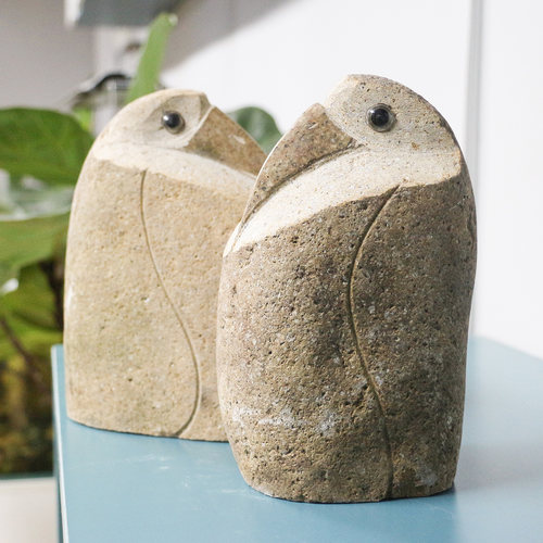 现代家居装饰天然石雕个性工艺品户外动物猫头鹰摆件创意石头摆件 - 图2