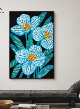 蓝韵花境现代简约花卉艺术装饰画