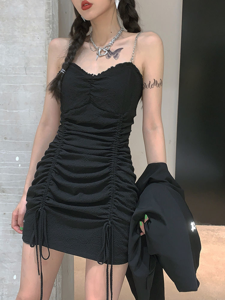 Tube top bag hip drawstring pleated sexy fungus skirt包臀-图1