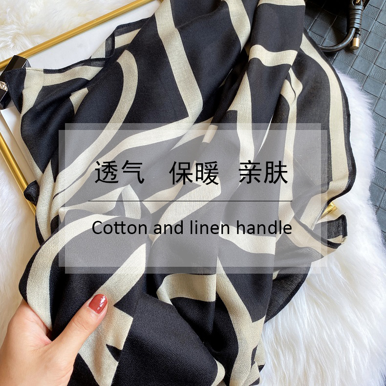 时岚旗舰店棉麻围巾丝巾女百搭春秋款洋气时尚披肩外搭冬季加大长款字母纱巾0