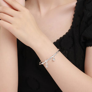 周大生足银手镯女竹节实心银镯子铃铛手饰送女友支持刻字生日礼物