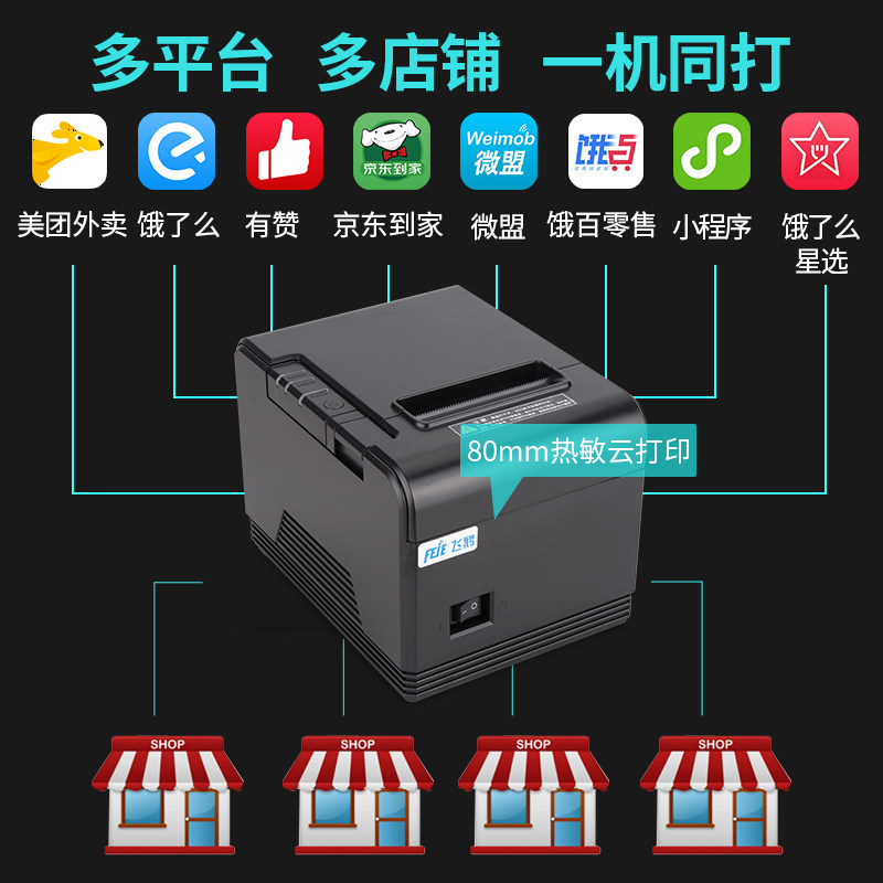 飞鹅外卖云美团自动餐饮80mm小票机 码上办公热敏/热转印打印机