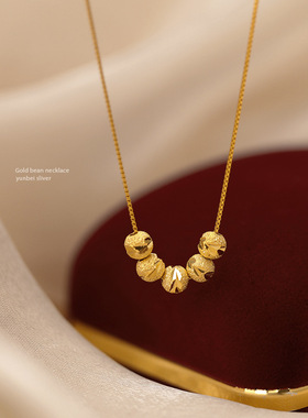 坠链均S925银五福临门项链韩版简约设计感转运珠锁骨链