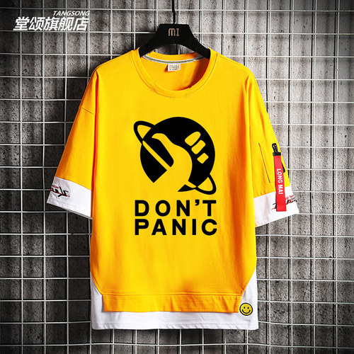 银河系漫游指南经典电影周边纯棉短袖马文男女飘带T恤宽松衣服潮 - 图1