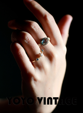 伦敦蓝色复古风轻奢女款开口戒指