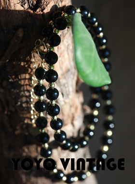 中古风天然黑玛瑙锁骨项链