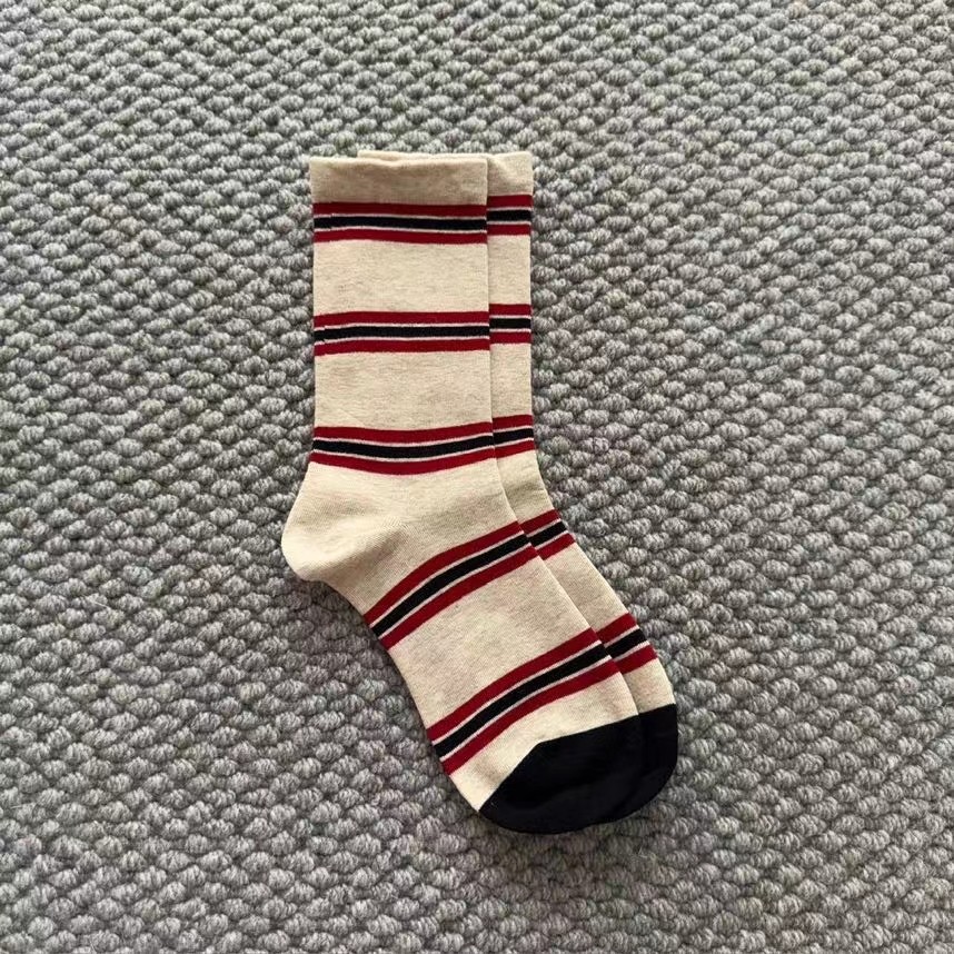 诗歌兰深圳高货抗起球棉撞色条纹袜百搭复古风松口中筒袜女外穿潮,淘宝优惠券,粉丝福利购,淘宝优惠卷