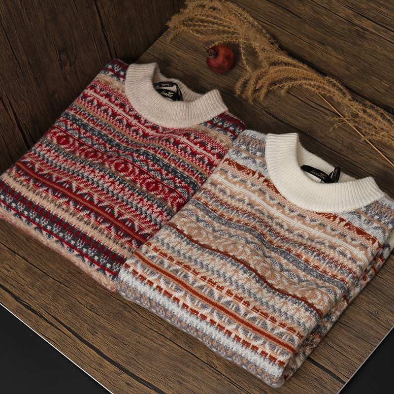 100%纯羊毛衫男加厚冬季保暖毛衣费尔岛提花针织衫美式重磅打底绒,淘宝优惠券,粉丝福利购,淘宝优惠卷