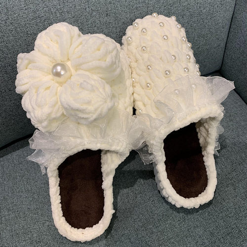 知夏 手工编织diy泡芙花棉拖鞋材料包冰条线钩针粗毛线泡芙拖鞋 - 图0