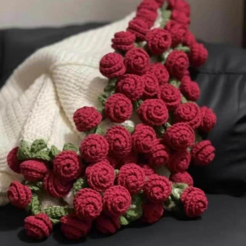 玫瑰花束毯子diy材料包牛奶棉毛线团手工编织毛毯创意送闺蜜礼物,淘宝优惠券,粉丝福利购,淘宝优惠卷